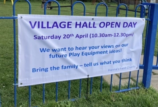 Banner advertising the Play Area Survey taking place at the Open Day